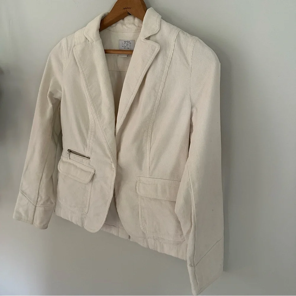 Anne Taylor Loft Corduroy  Blazer Business Casual Minimalist Cream Petite 4